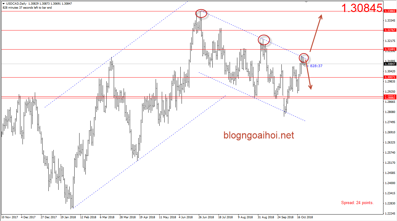 USDCAD 24/10-kênh giảm