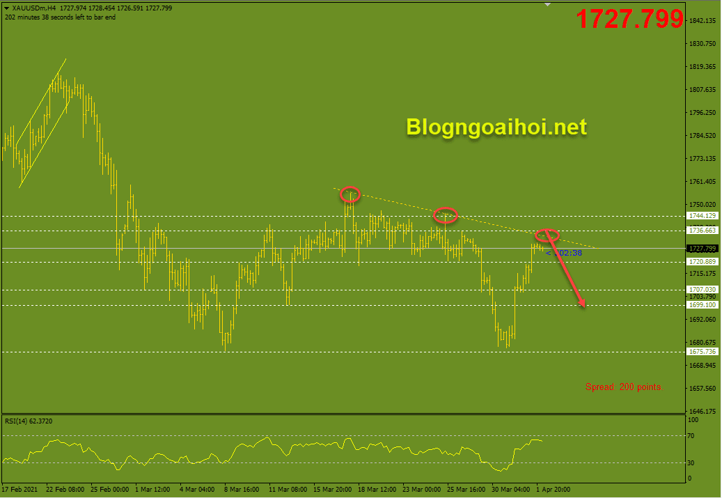 Vàng 5/4 Trendline giảm