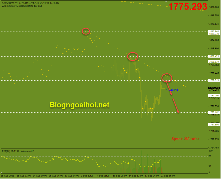 Vàng 22/9 Trendline giảm