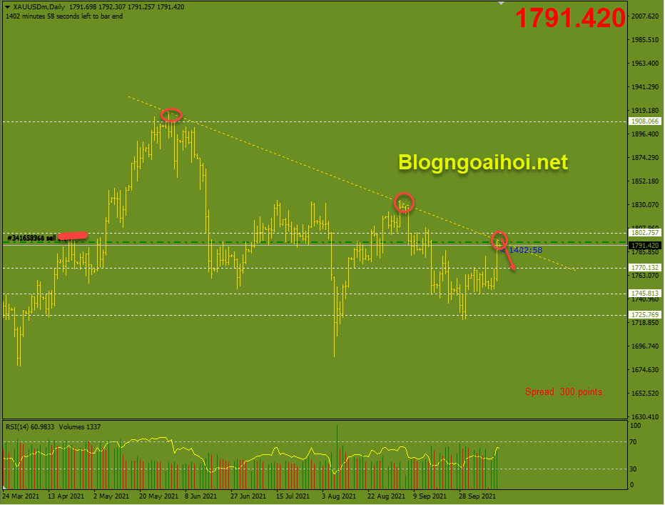 Vàng 14/10-trendline giảm