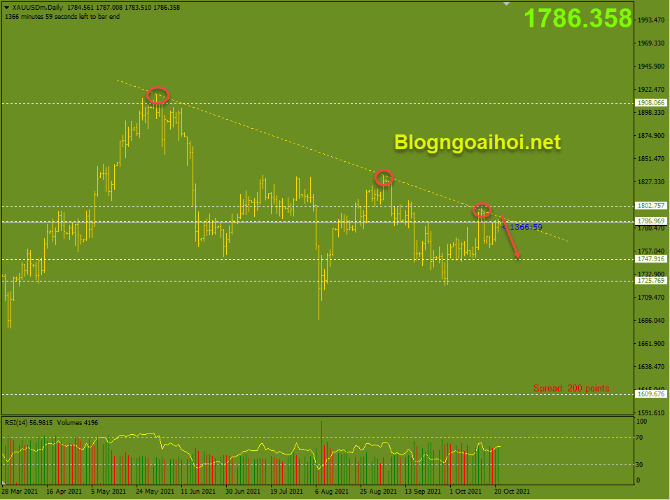 Vàng 22/10-trendline giảm