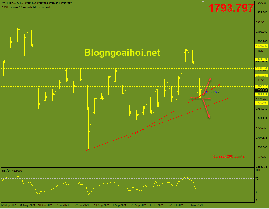 Vàng 29/11-Trendline hỗ trợ tăng