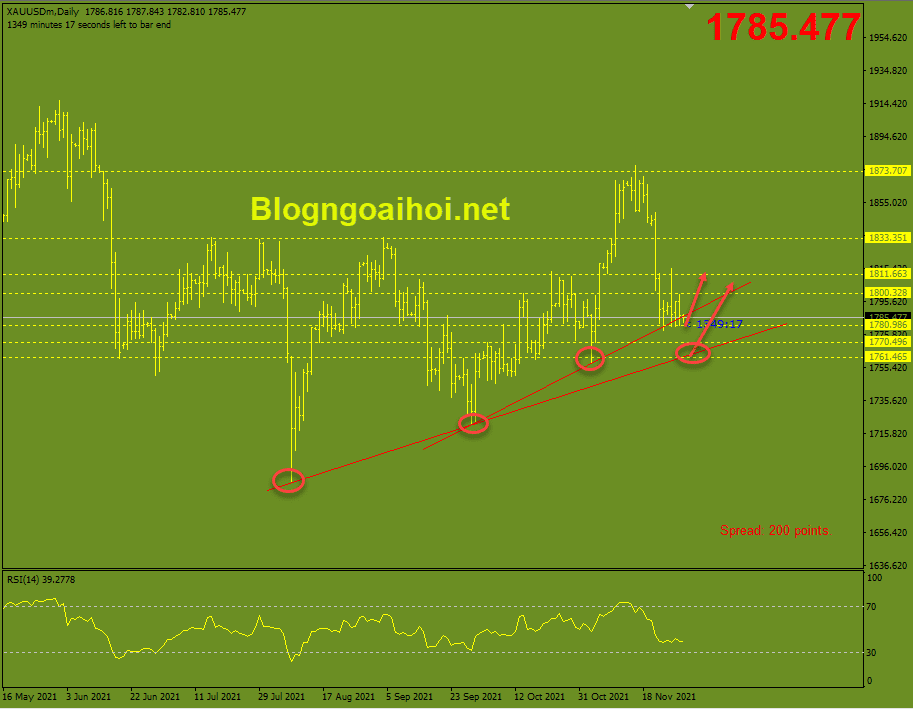 Vàng 30/11-Trendline hỗ trợ tăng