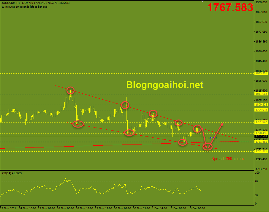 Vàng 3/12 Phiên mỹ- Mô hình nêm giảm