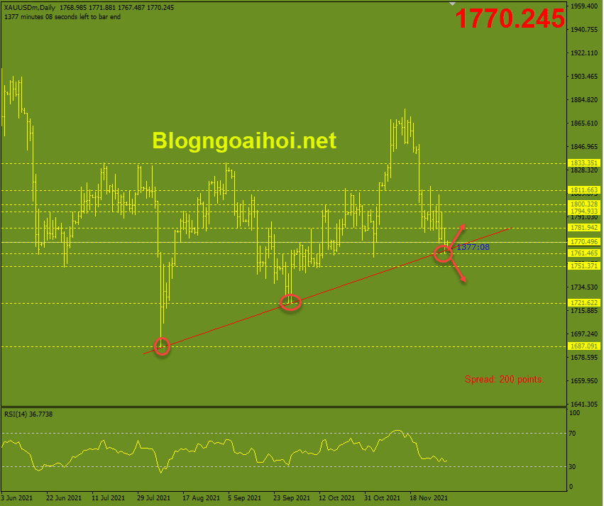 Vàng 3/12-Trendline hỗ trợ