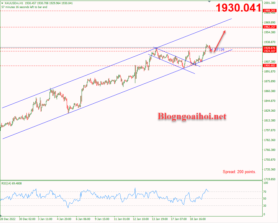 Vàng 20/1-Di chuyển trong kênh giá tăng