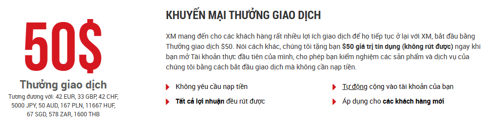 Khuyến mại 50$ từ XM