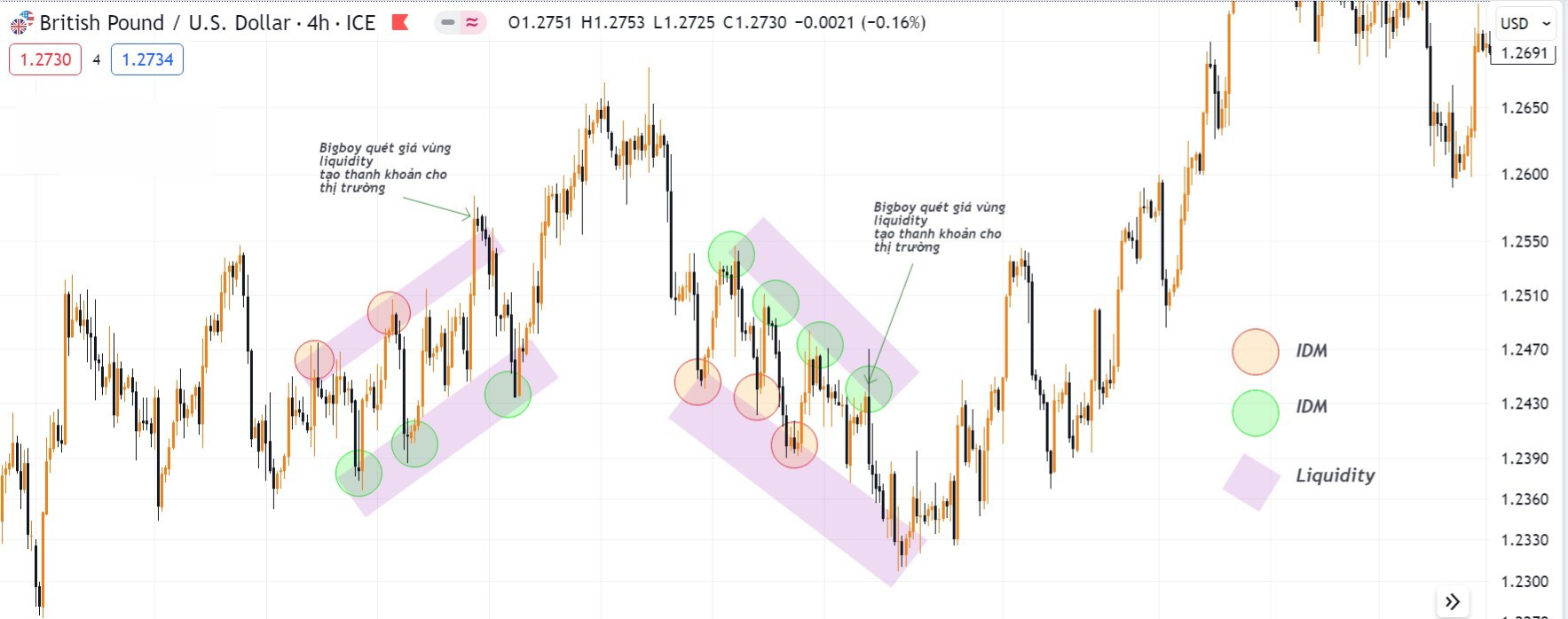 Hình 10. Liquidity và IDM trong biểu đồ GBPUSD.