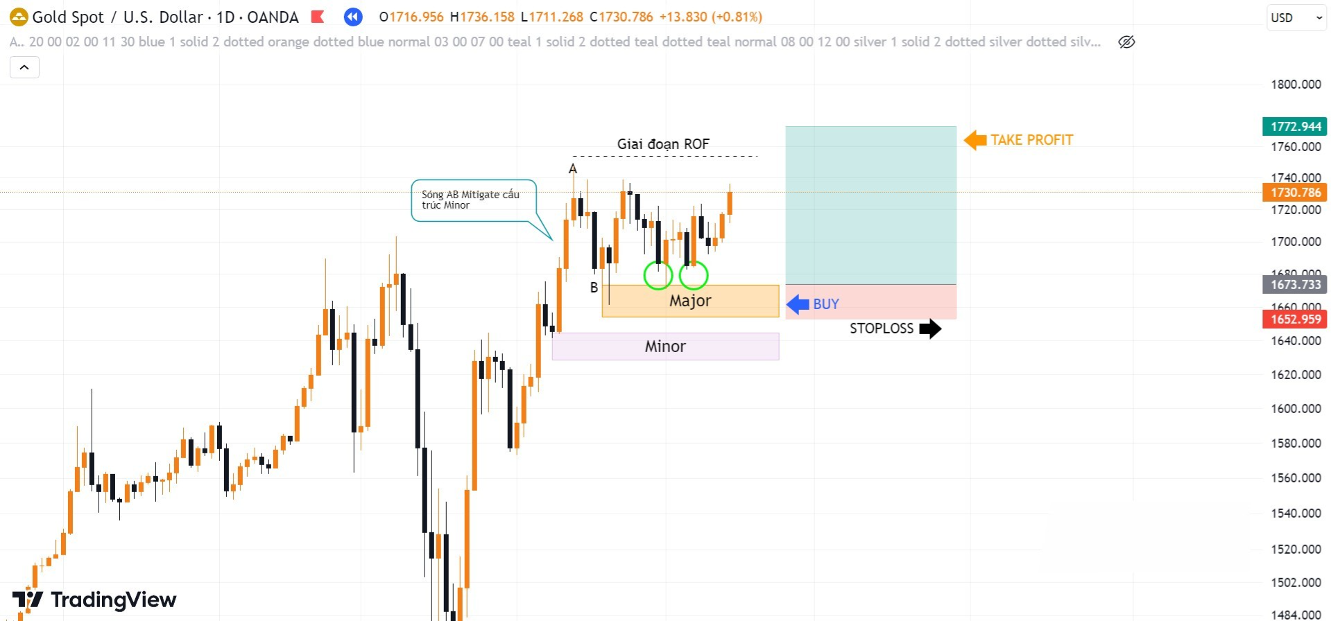 Hình 7. Timing cặp XAU/USD khung D1 (Liquidity mô hình 2 đáy