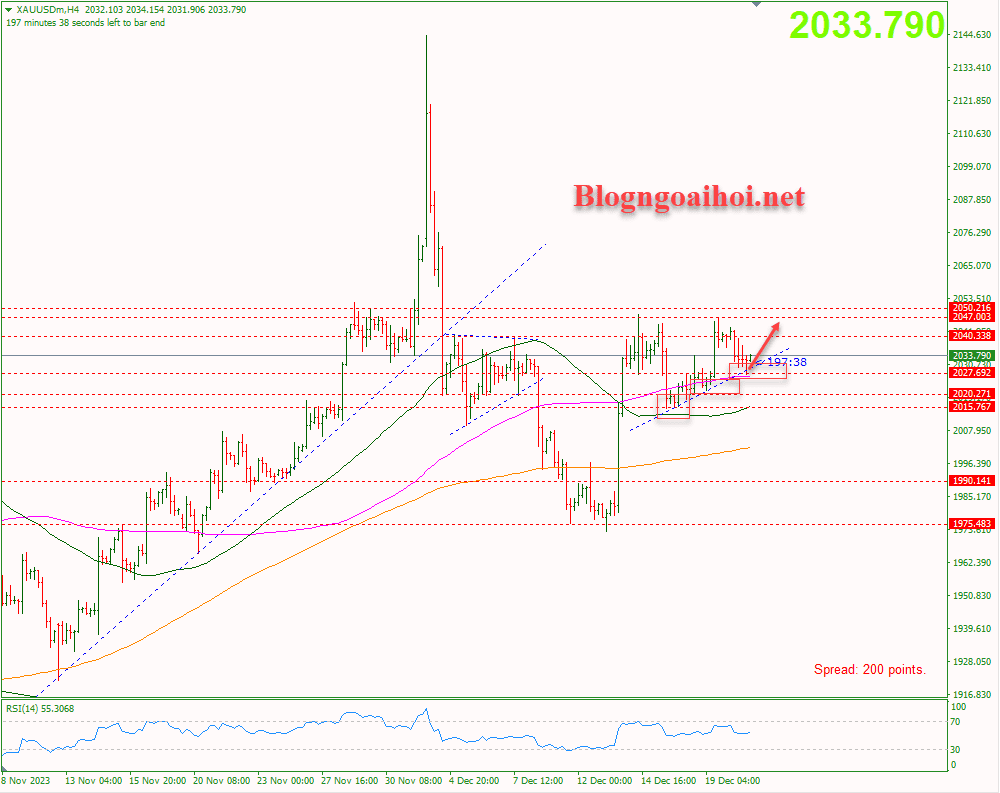 Vàng 21/12-Trendline hỗ trợ tăng