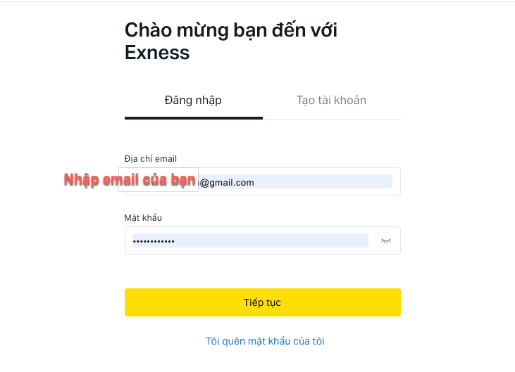 Đăng nhập vào sàn exness