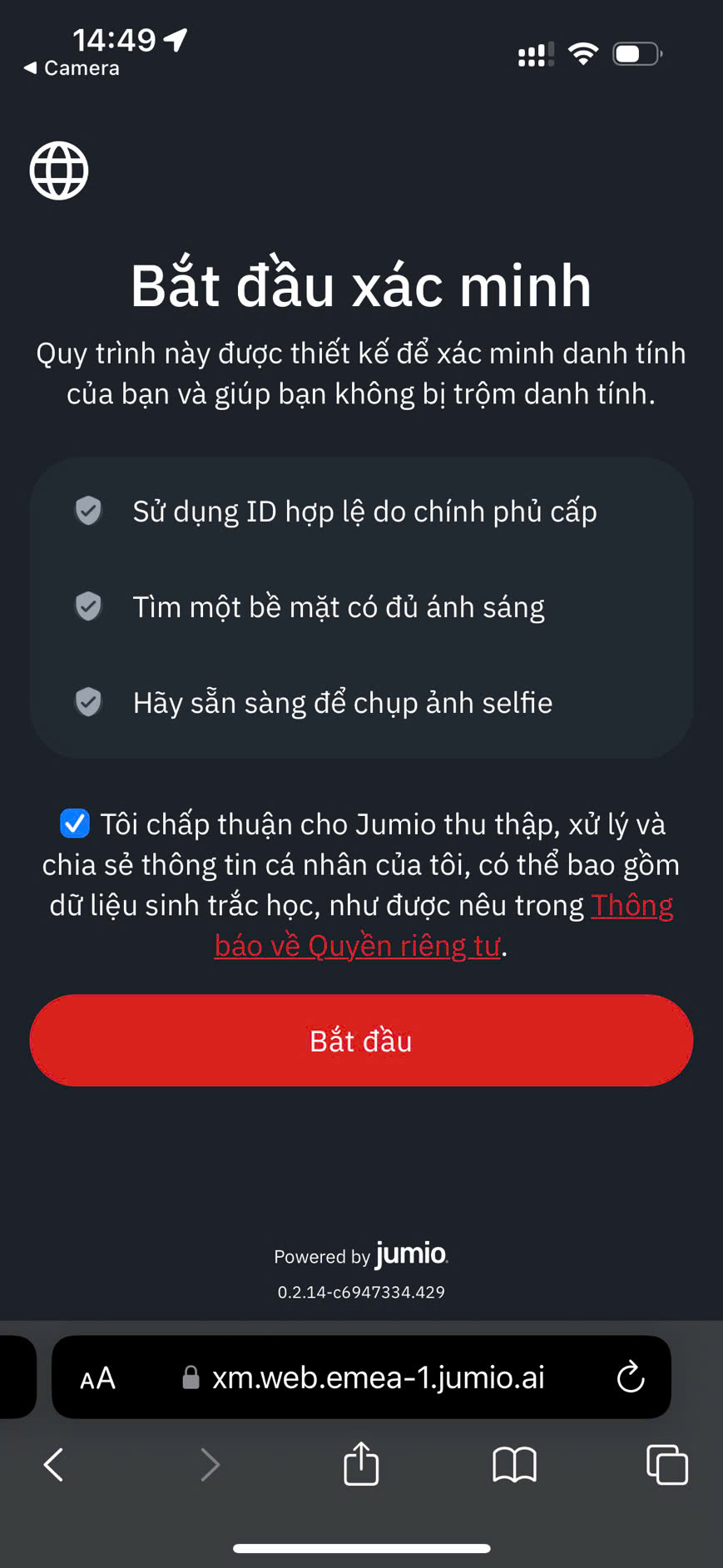 Bắt đầu xác minh -1